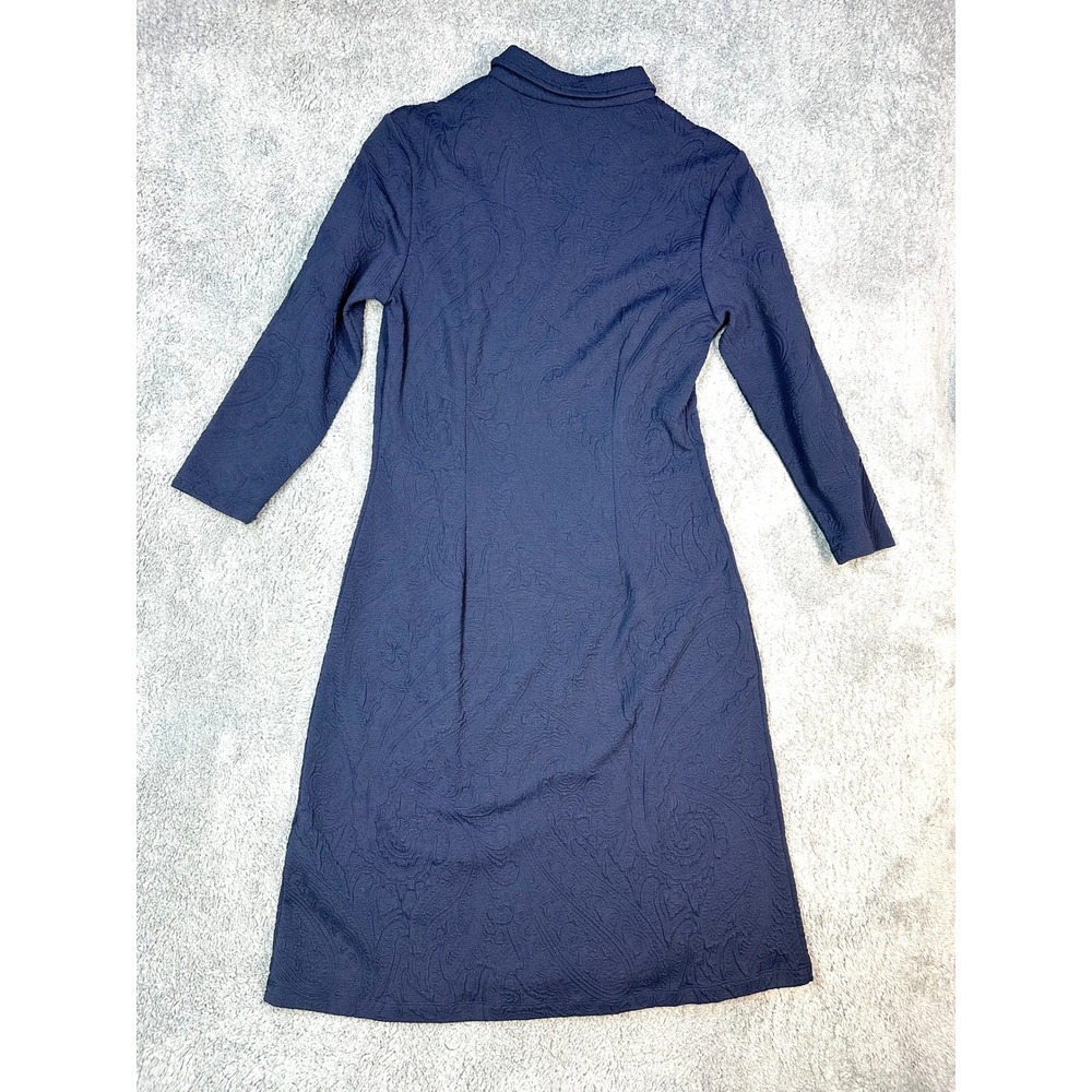 J McLaughlin Textured Catalyst Dress XS Navy Blue v neck collared Midi - Picture 3 of 8